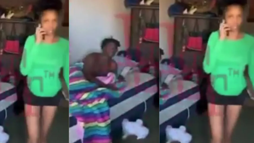 Husband returns from work to find wife in bed with another man